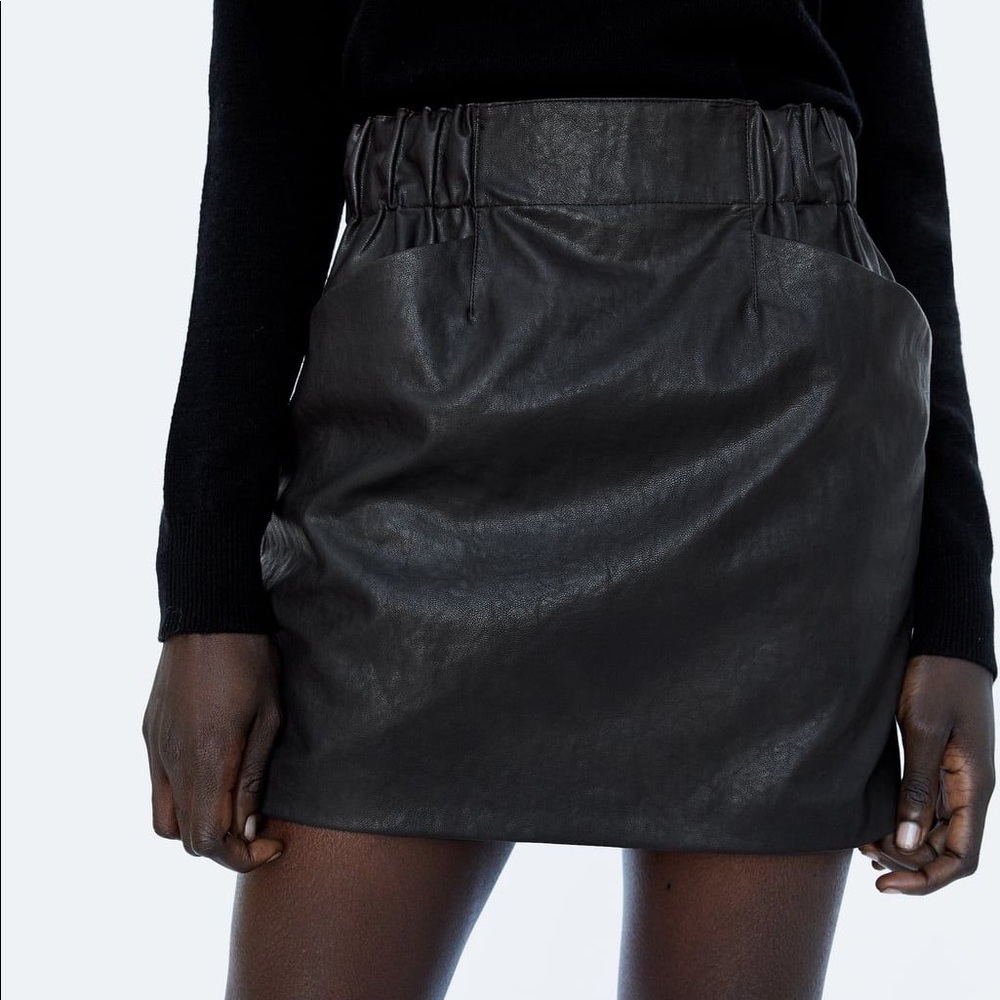 Faux Leather Mini Skirt With Pockets